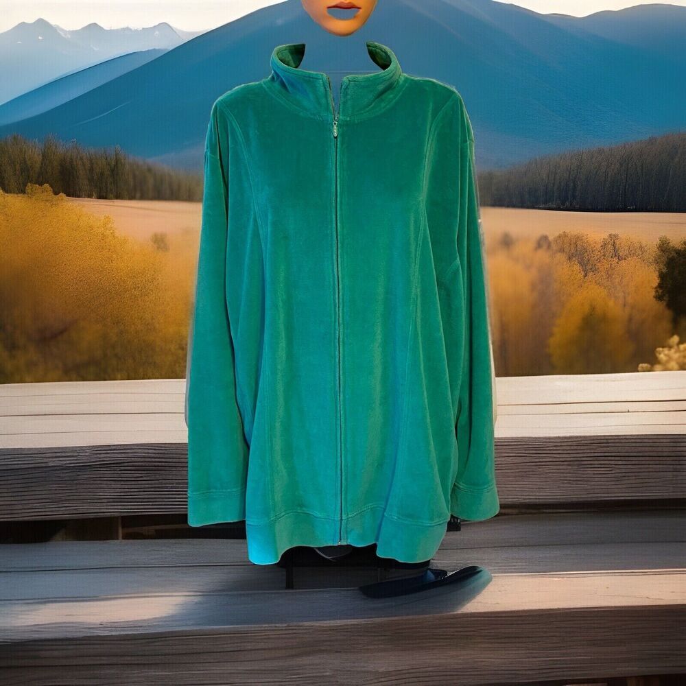 Liz&Me Sport Velour Velvet ZipUp Sweatshirt Jacket Women 4X Green Outdoor Hiking
